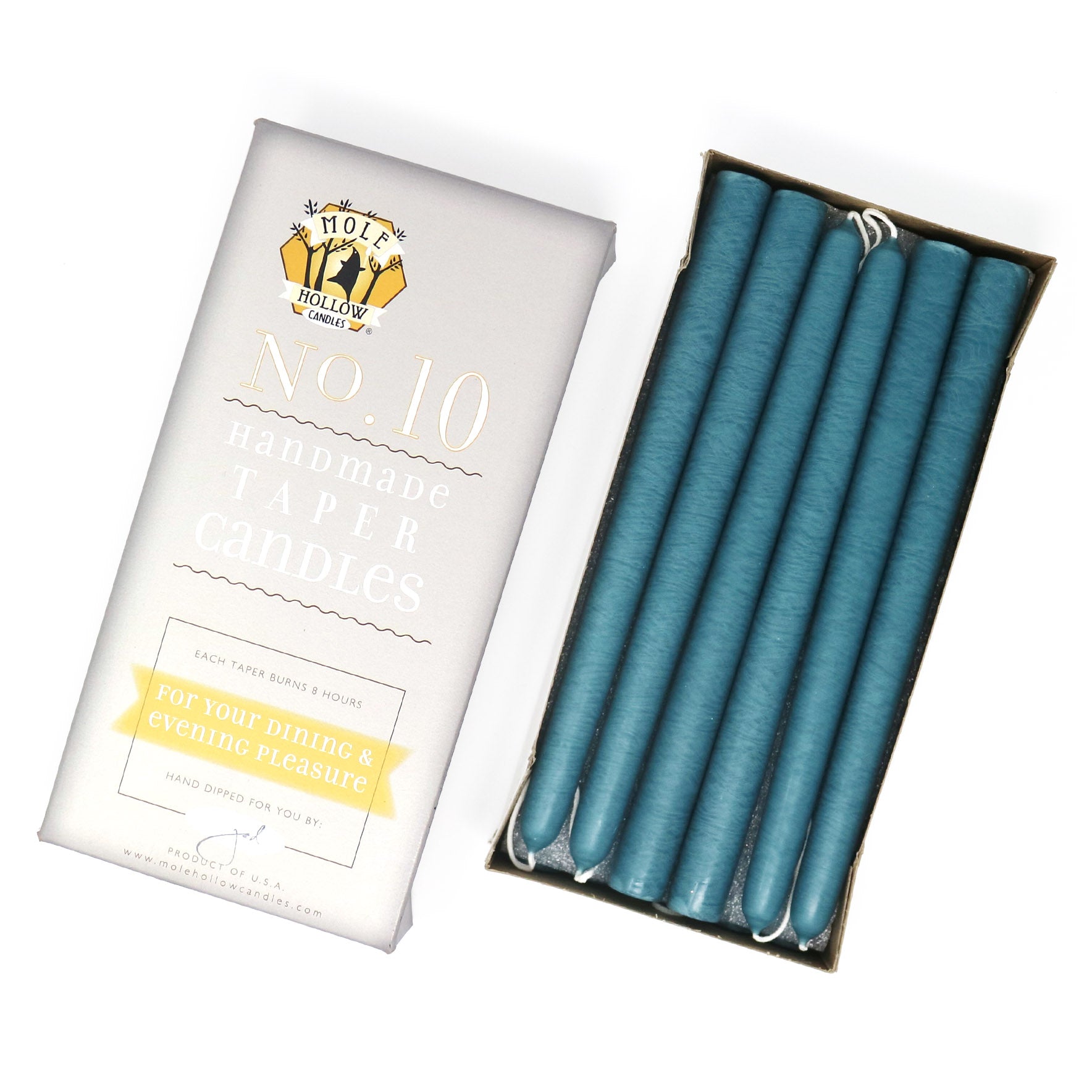 10" Dripless Taper Candles - Unscented Colonial Blue - Mole Hollow Candles