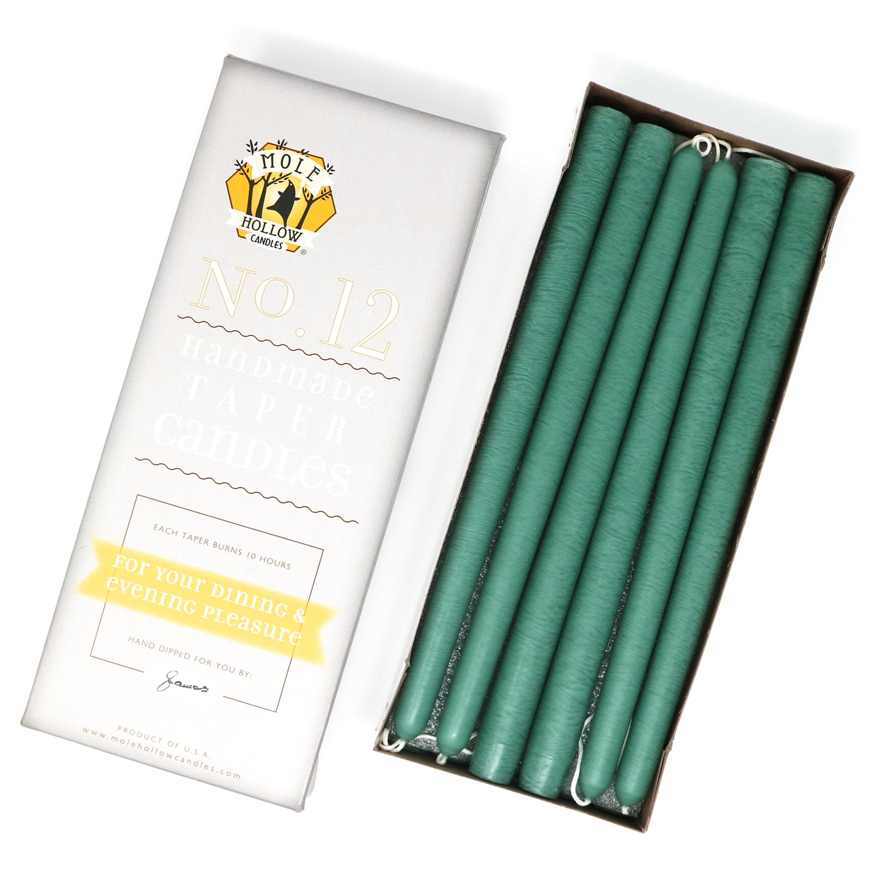 12" Dripless Taper Candles - Sea Green Unscented - Mole Hollow Candles