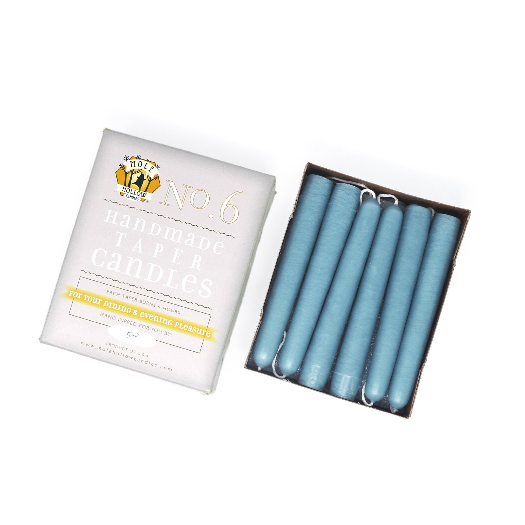 6" Dripless Taper Candles - Unscented Dusty Blue - Mole Hollow Candles