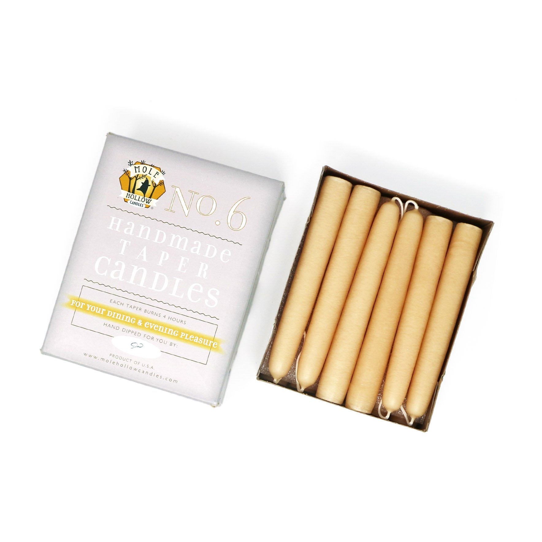 6" Dripless Taper Candles - Unscented Ivory - Mole Hollow Candles