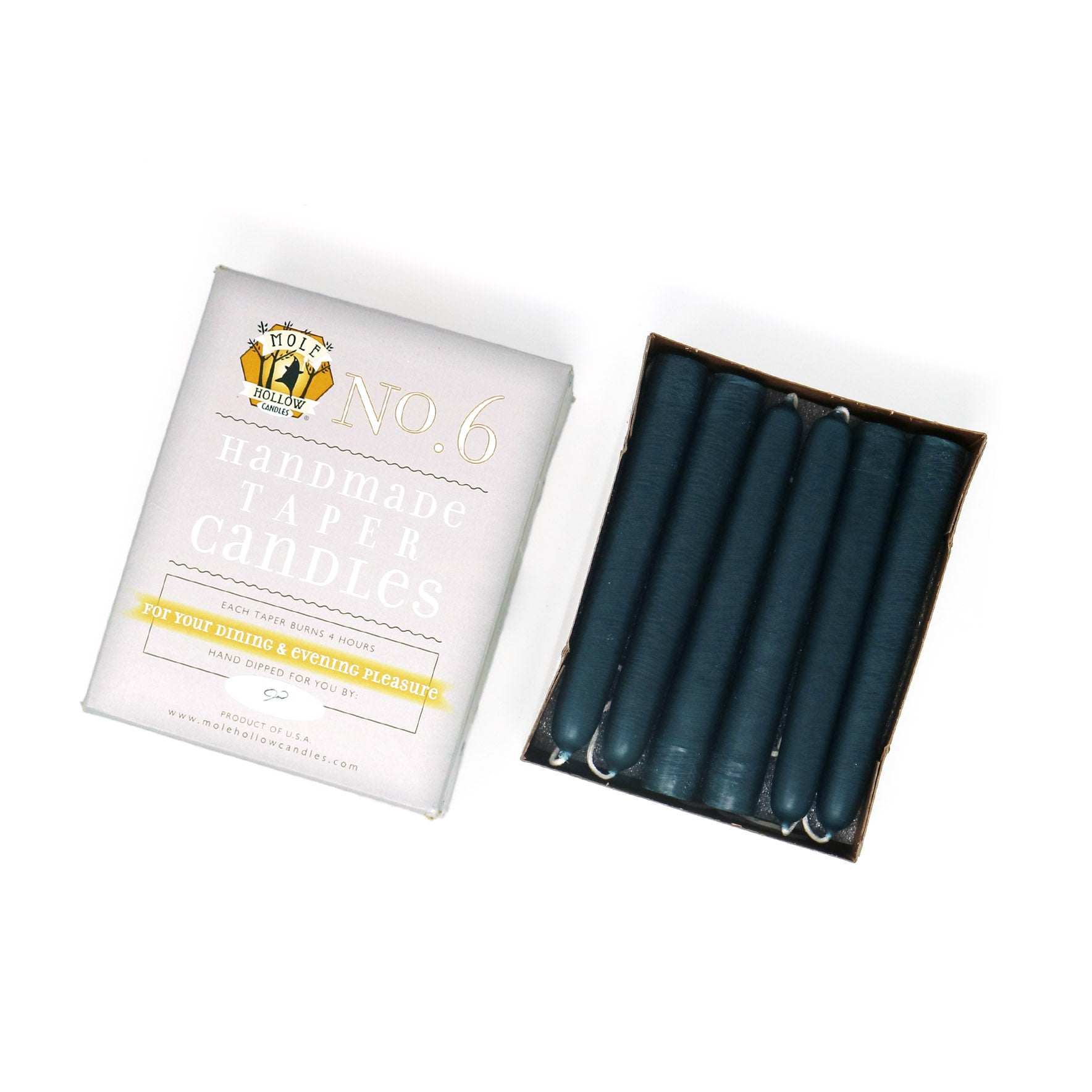 6" Dripless Taper Candles - Unscented Williamsburg Blue - Mole Hollow Candles