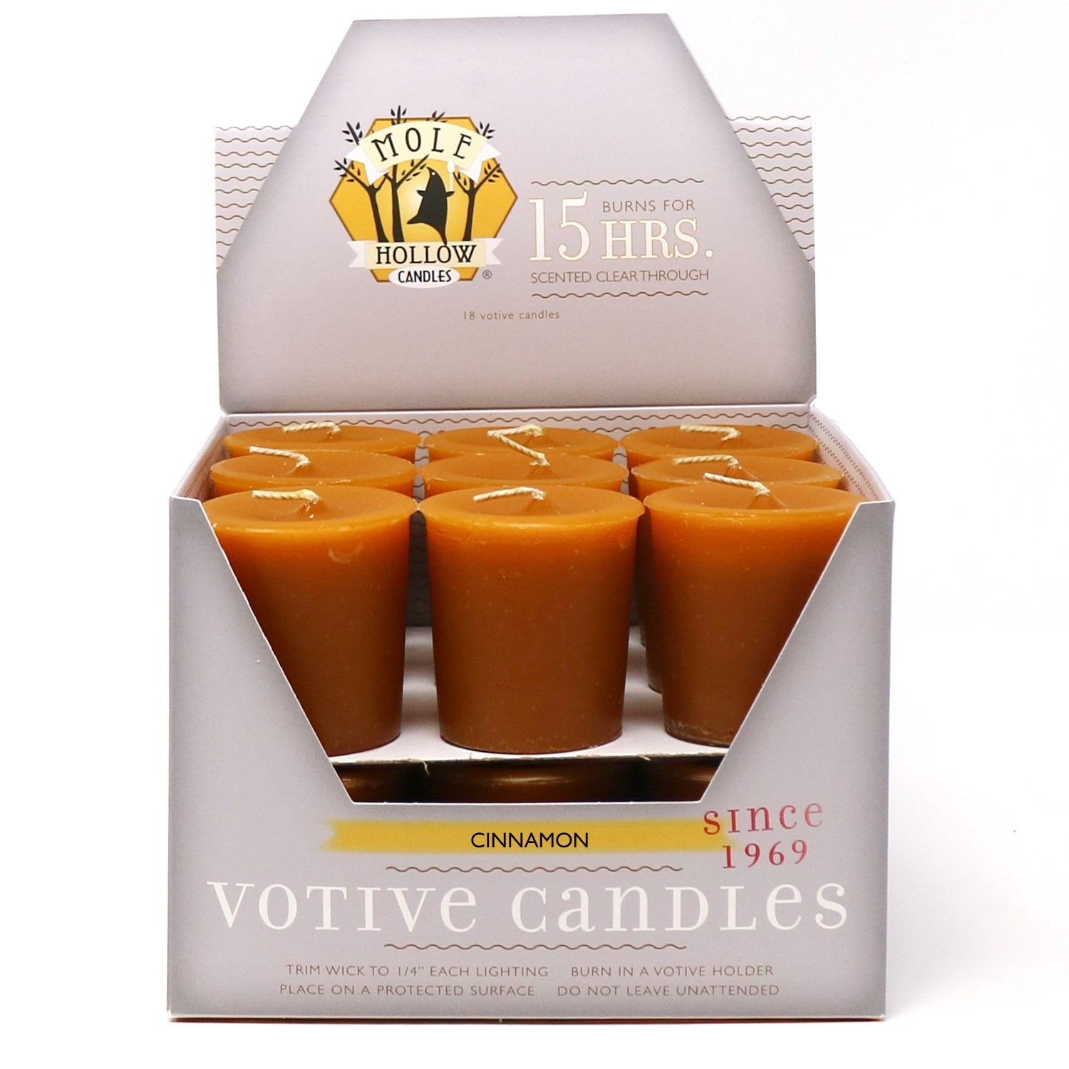 Cinnamon scented votive candles, box of 18