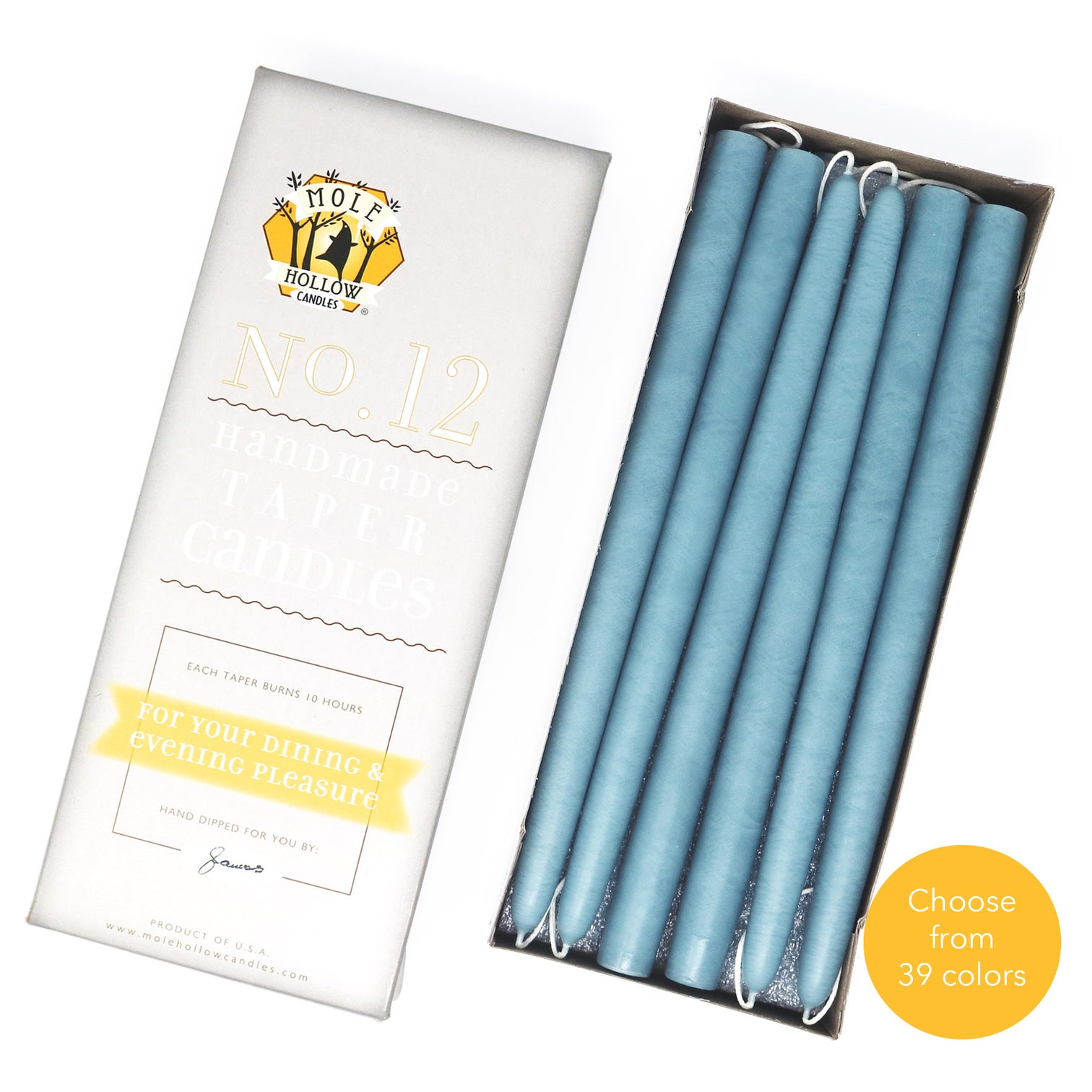 12 Taper Candles Unscented Dripless Tapers Mole Hollow Candles