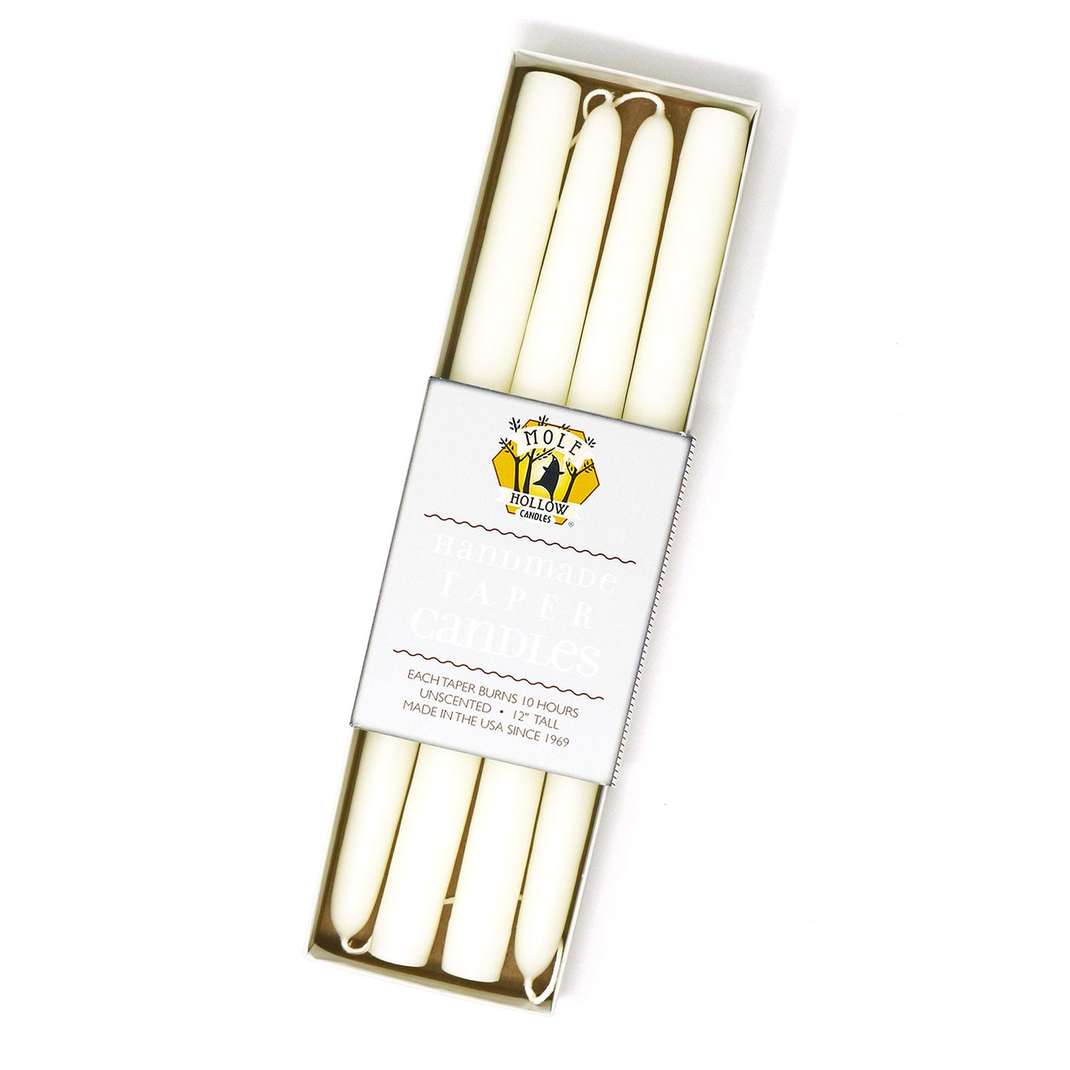 12" Ivory Beeswax Taper Candles, Set of 4