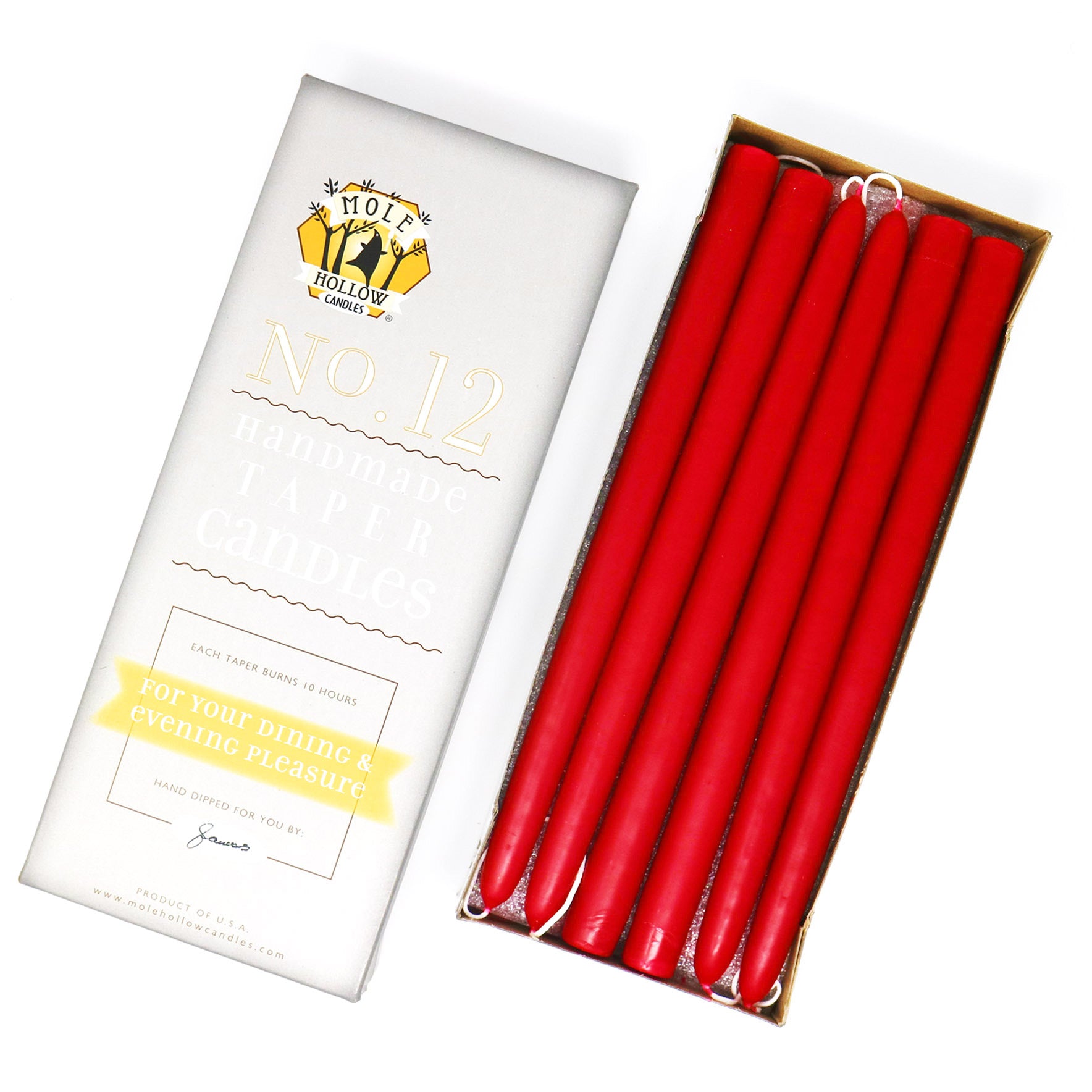 12 Red Beeswax Tapers – Beeswax Taper Candles - Mole Hollow Candles