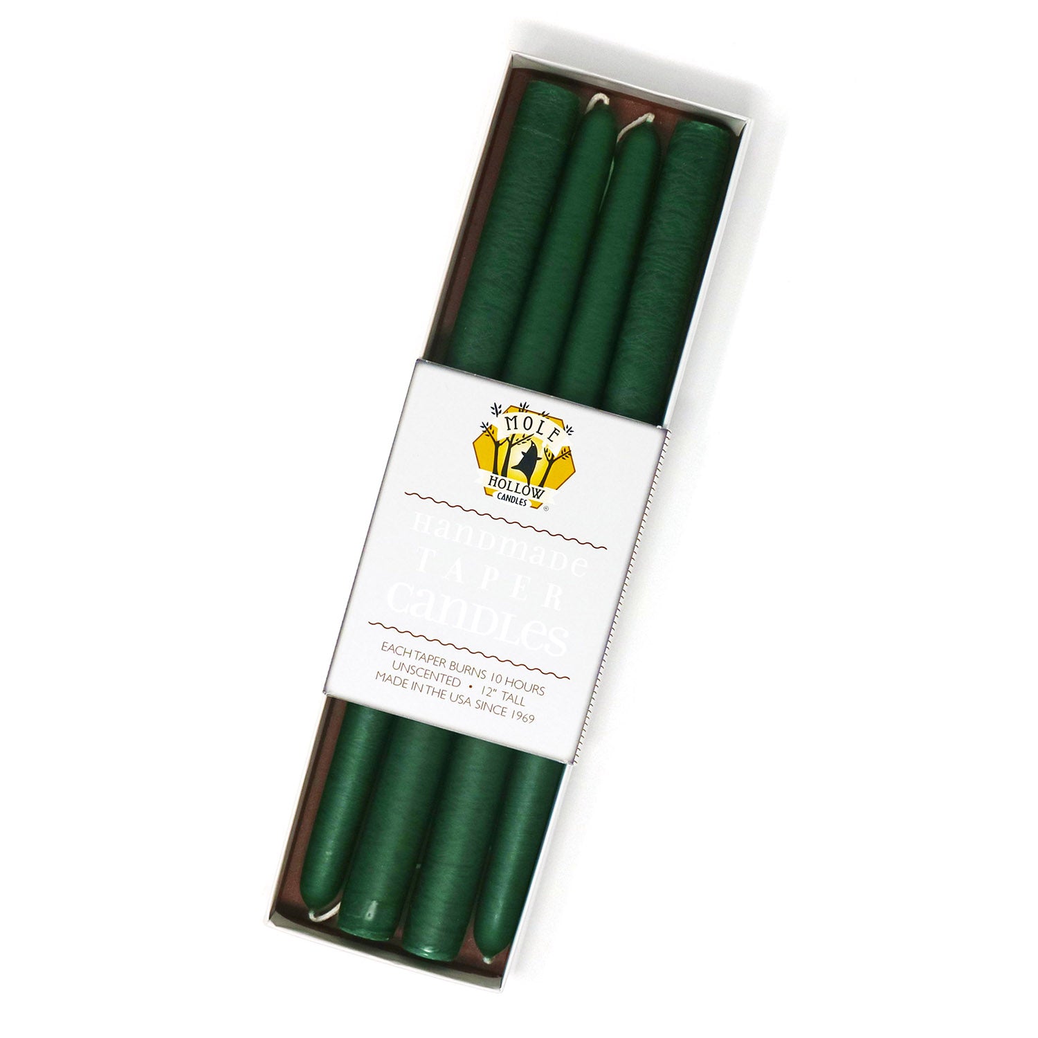 12" Dripless Taper Candles - Emerald Green Set of 4