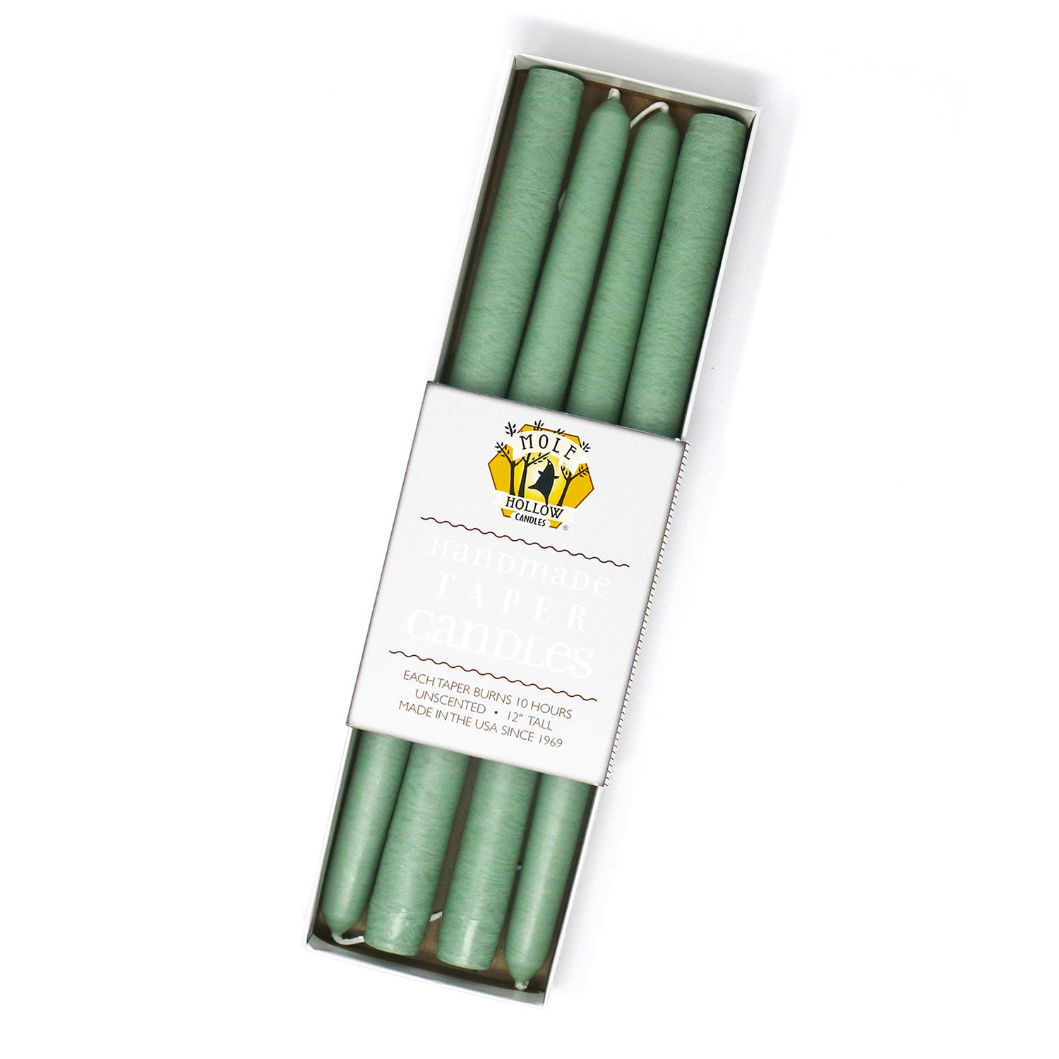 12" Dripless Taper Candles - Misty Green Set of 4