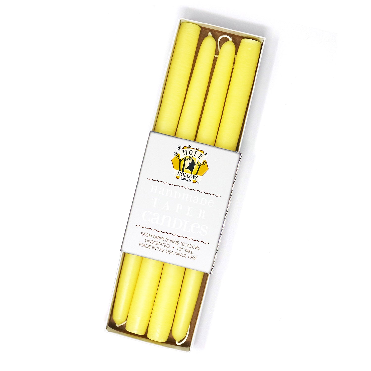 12" Dripless Taper Candles - Sun Yellow Set of 4