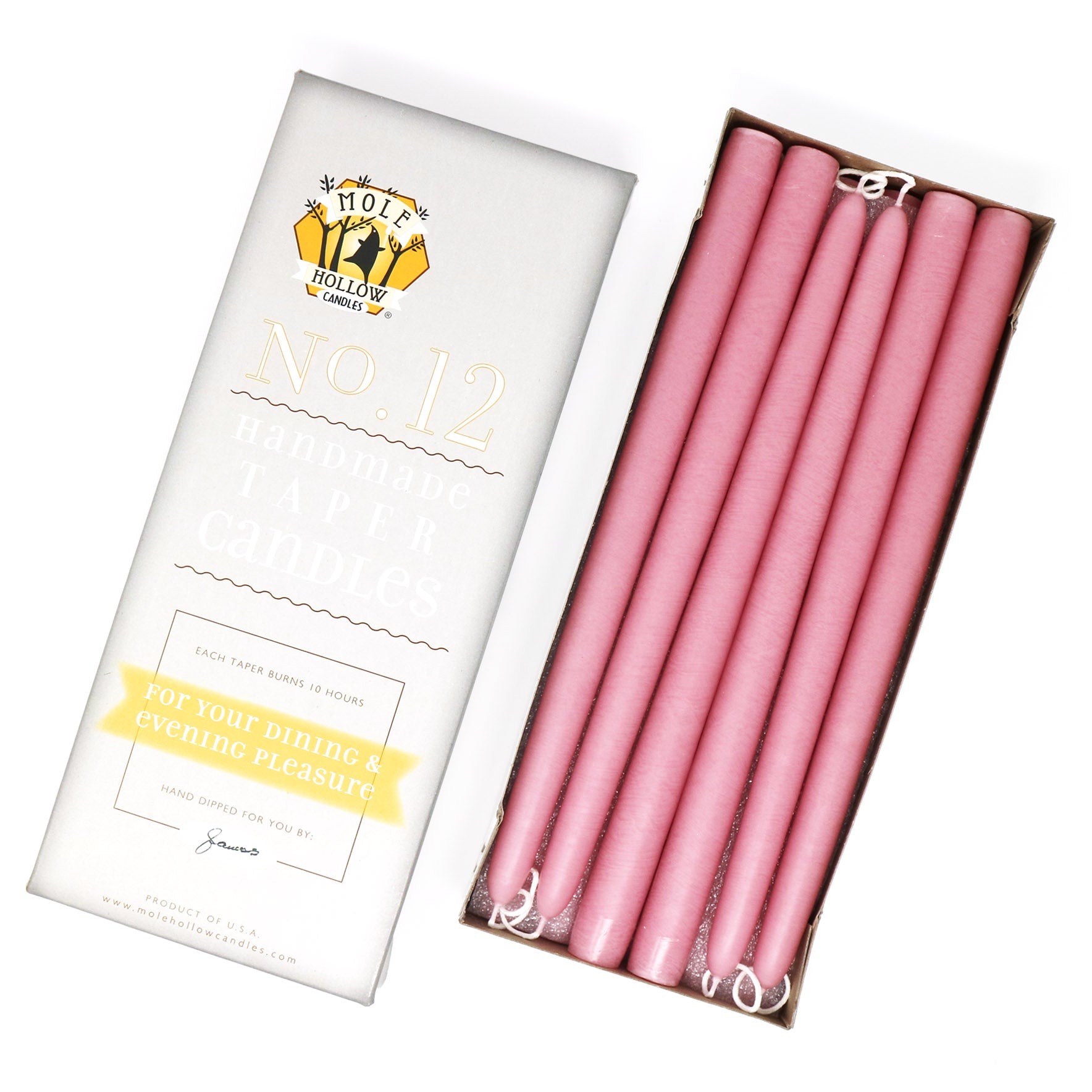 12" Unscented Taper Candle, Set of 12, in Dusty Rose
