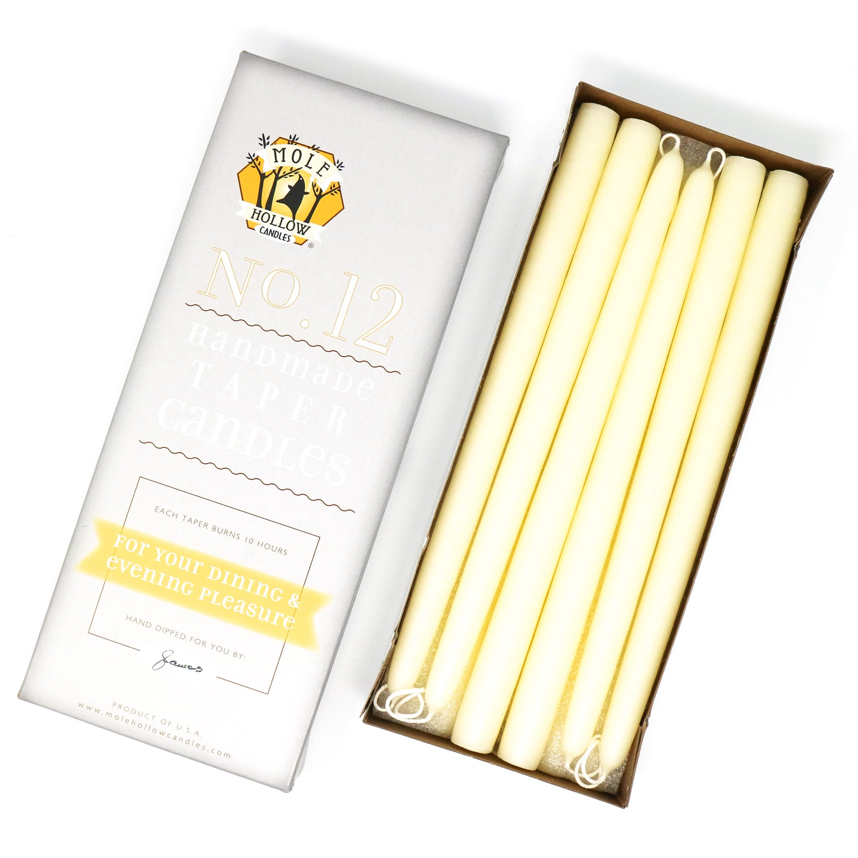 12" Dripless Taper Candles - Parchment Unscented - Mole Hollow Candles