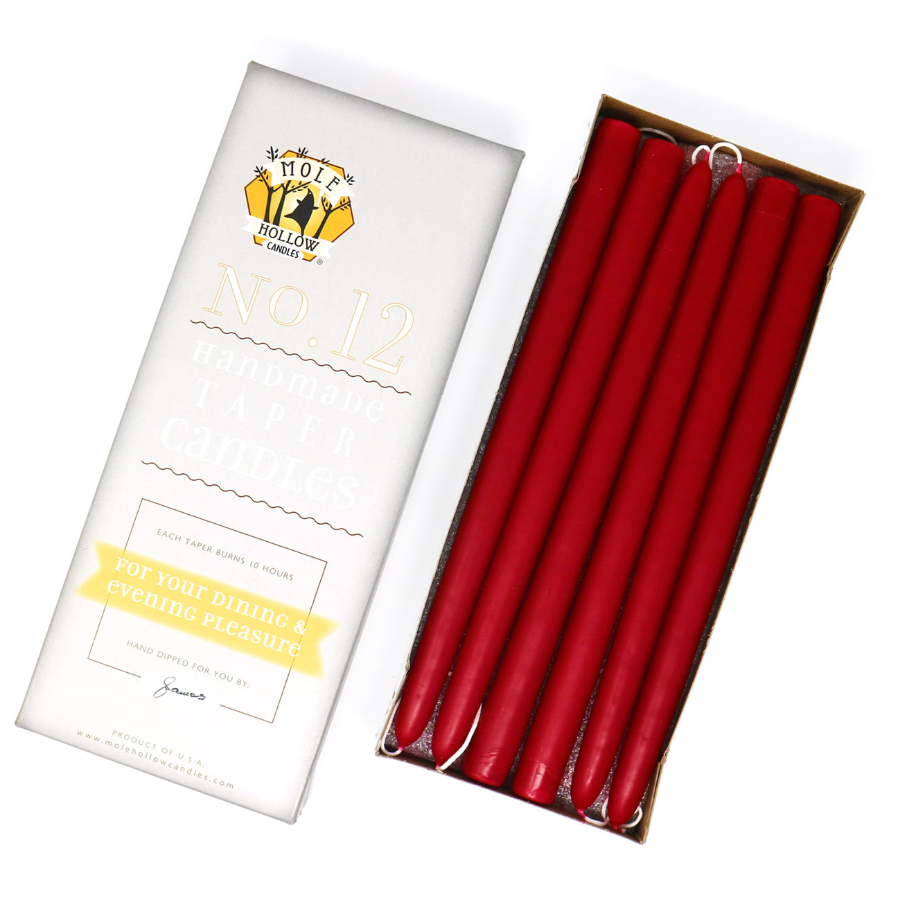 12 Taper Candles Unscented Dripless Tapers Mole Hollow Candles