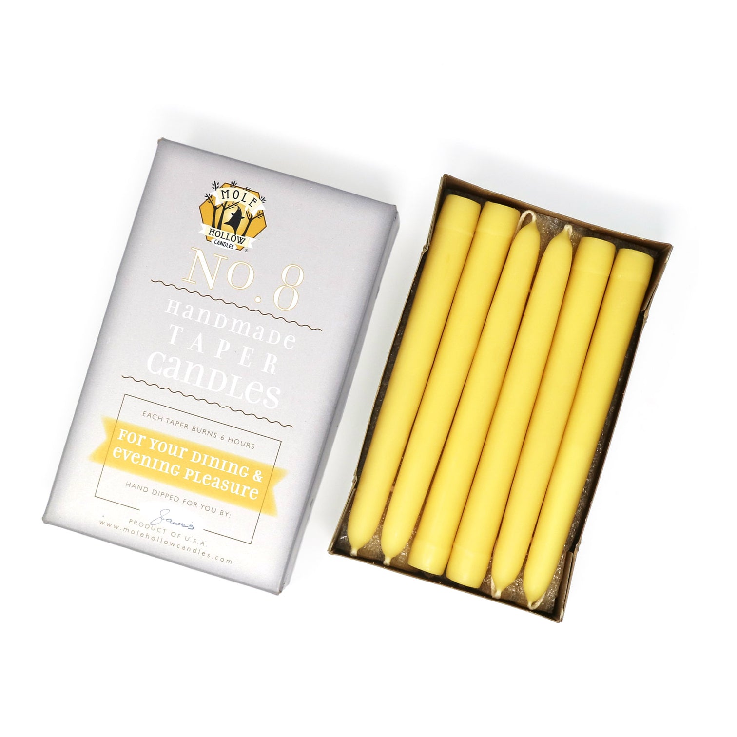 8 Inch Beeswax Taper Candles Beeswax Candles Mole Hollow Candles