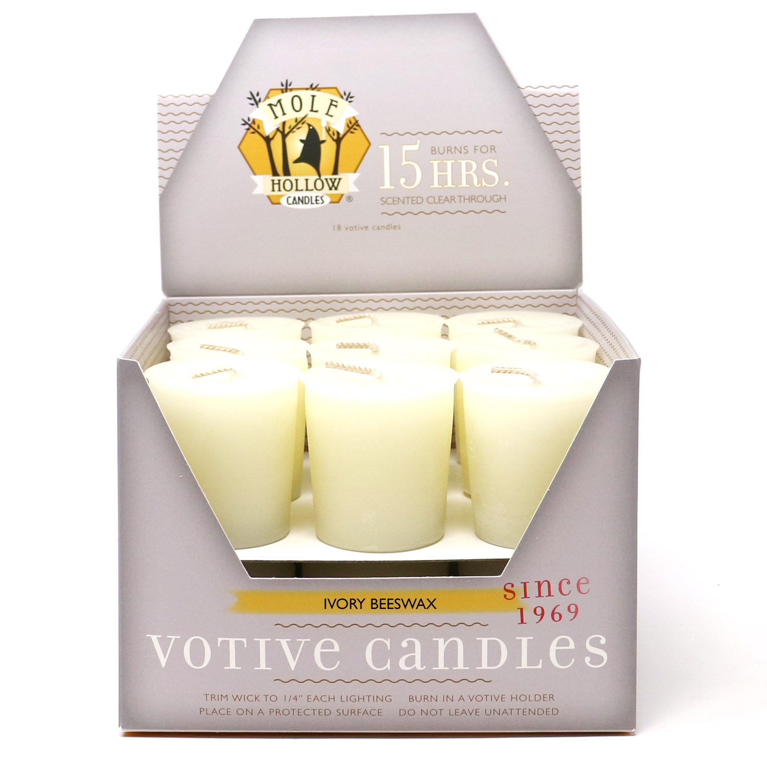 Ivory Beeswax Votive Candles - Natural Beeswax Candles - Mole Hollow Candles