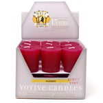 Raspberry scented votive candles, box of 18